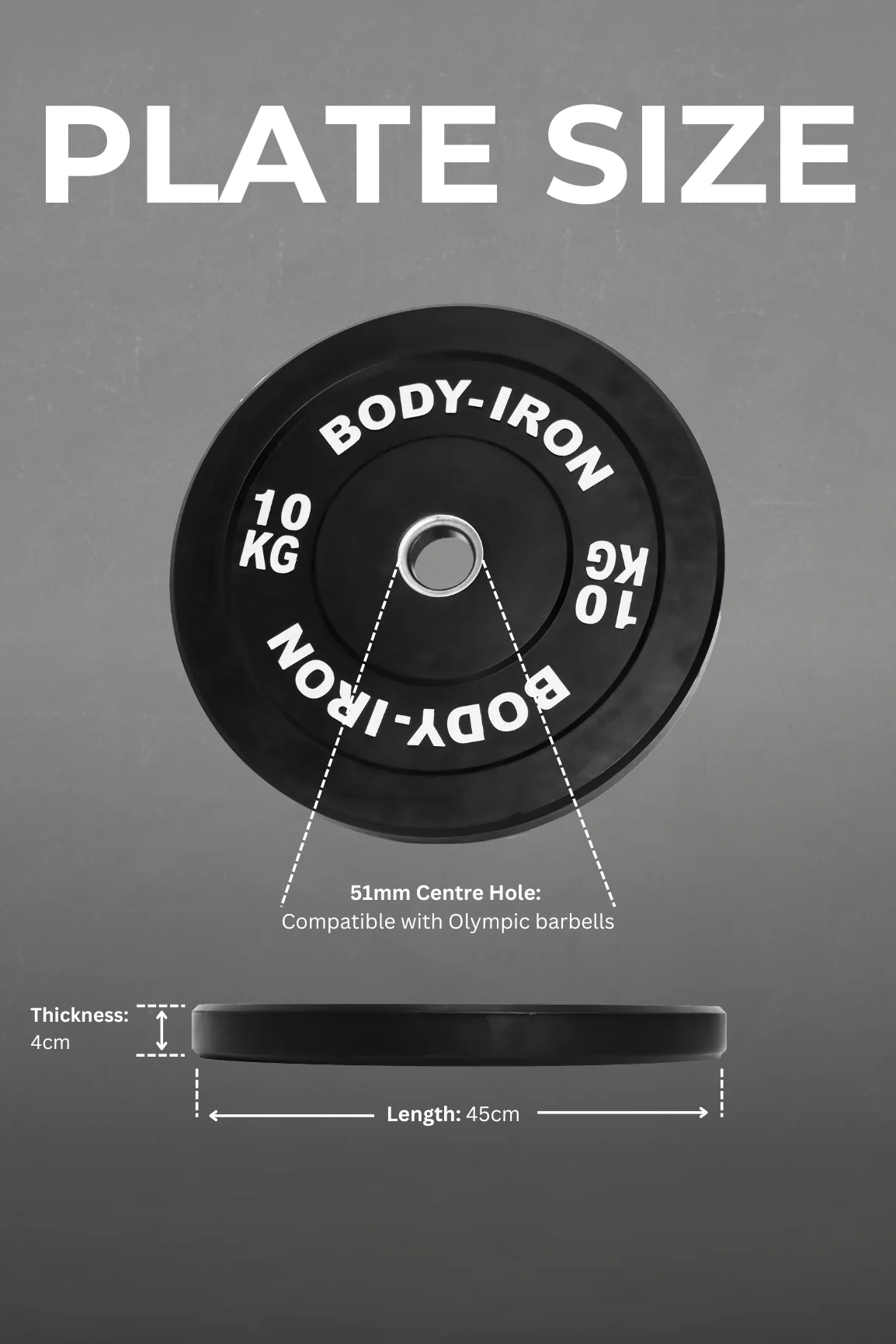 BodyIron® 10kg Pro Bumper Plate Black Pair - Image 4