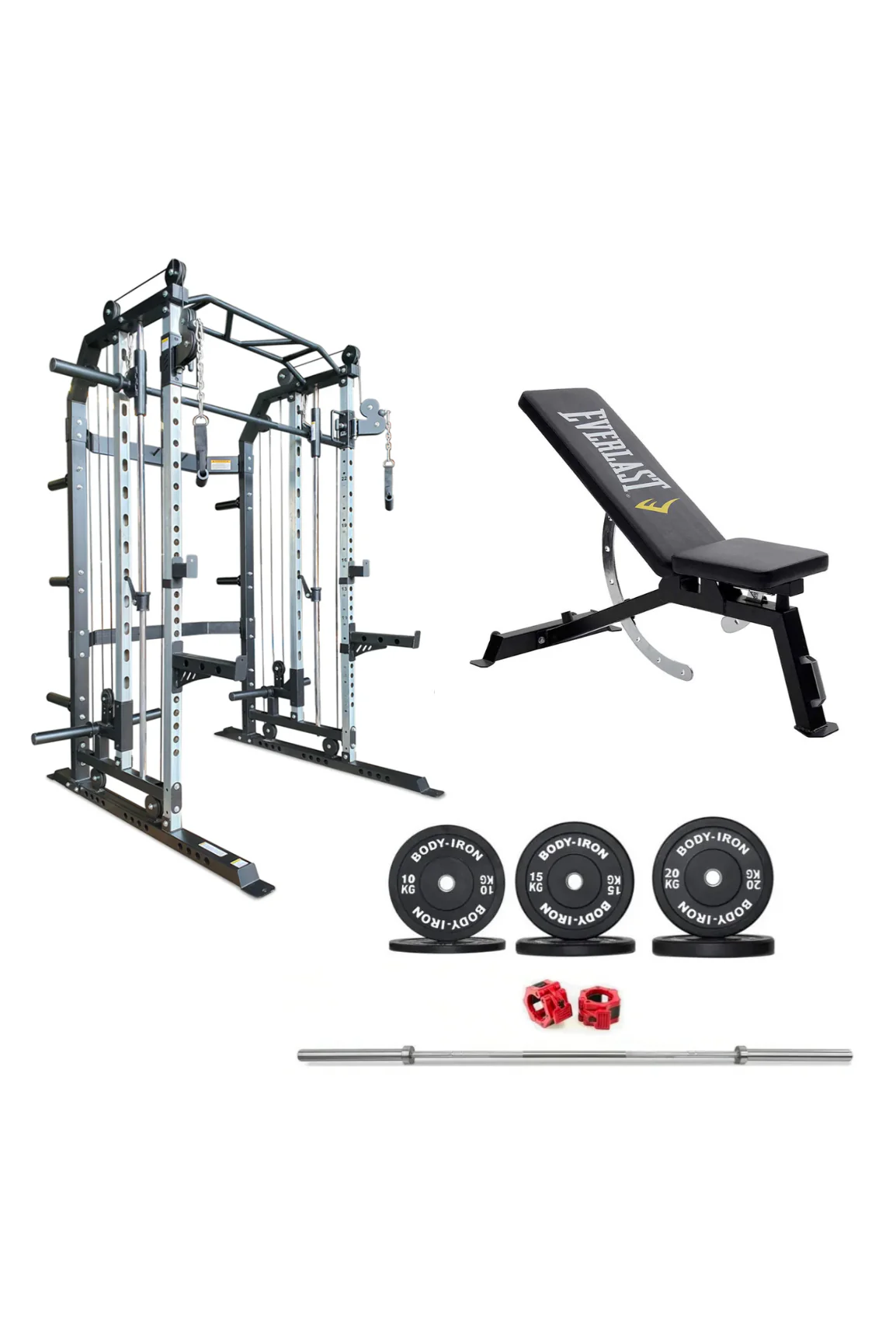 BodyIron® All-In-One Functional Trainer FTG30 + Adjustable Bench + 110kg Olympic Barbell & Bumper Plate Set - Image 4