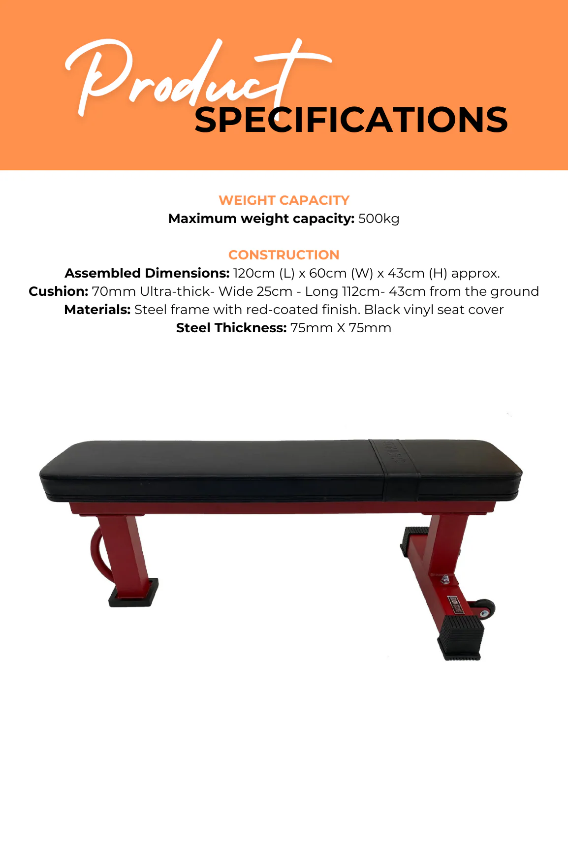 BodyIron® Commercial Flat Bench Red Frame - Image 4