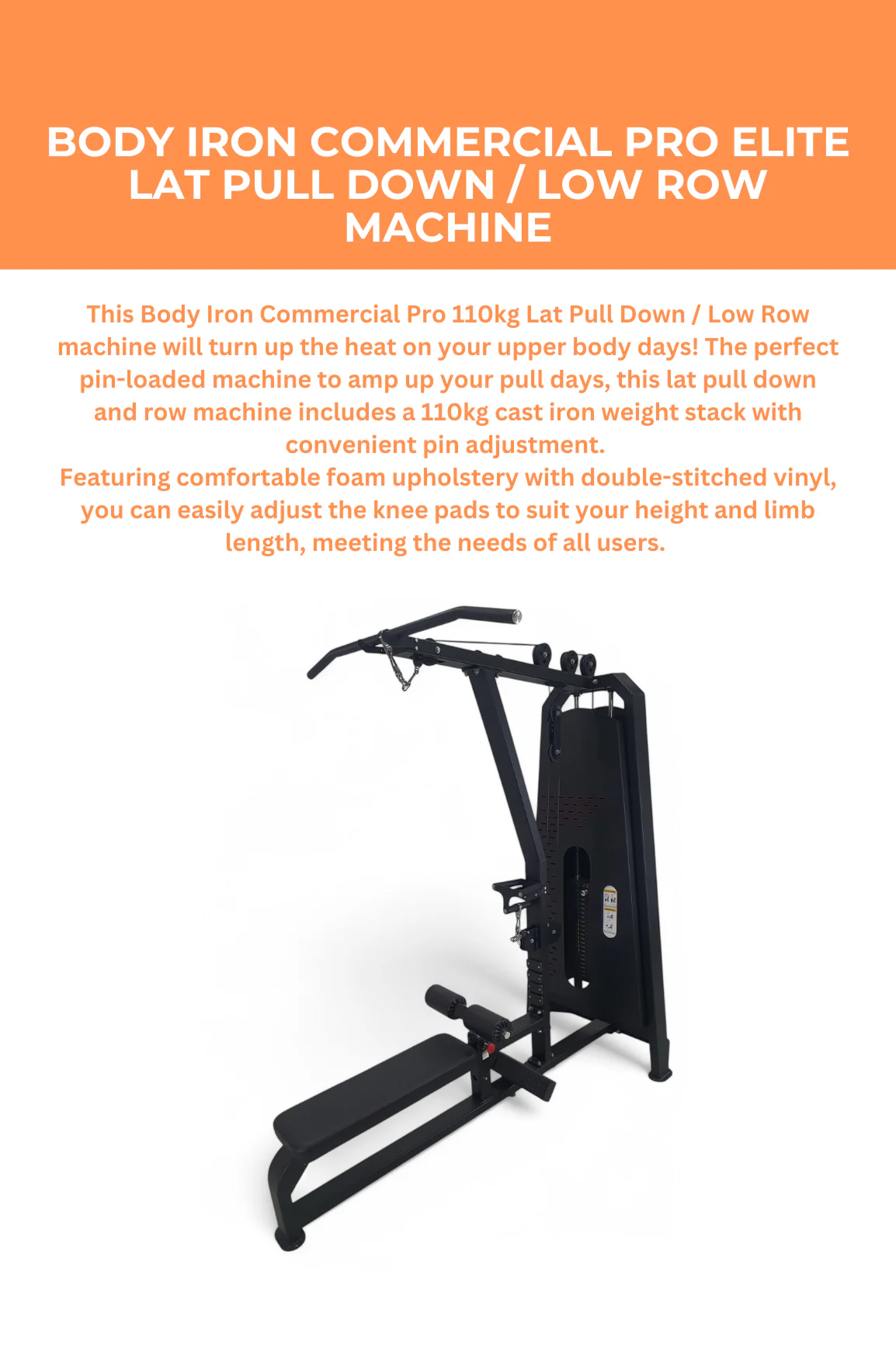 BodyIron® Commercial Pro Elite Lat Pull Down / Low Row Machine - Image 2