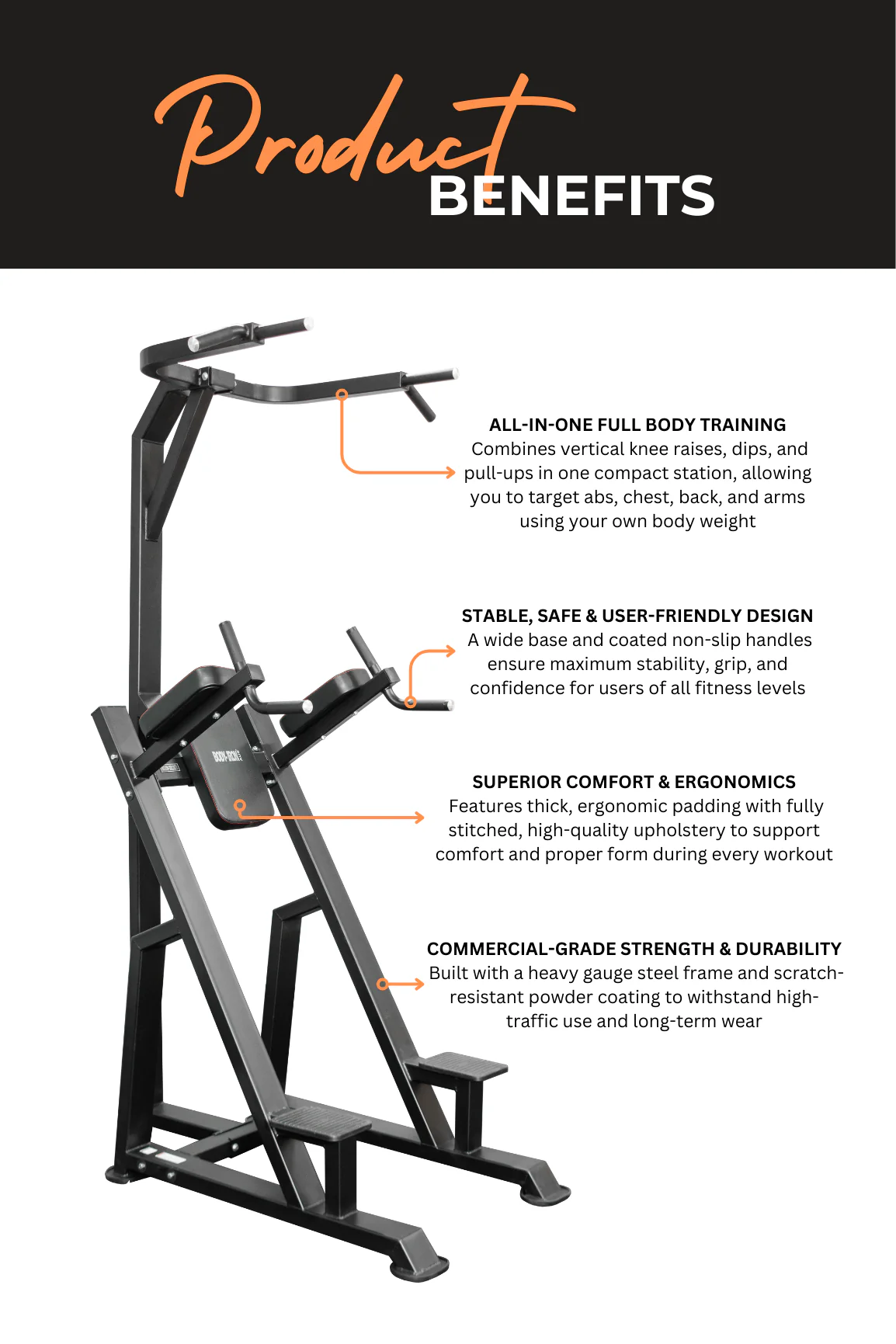 BodyIron® Commercial Vertical Knee Raise / Dip / Pull Up Power Tower - Image 3