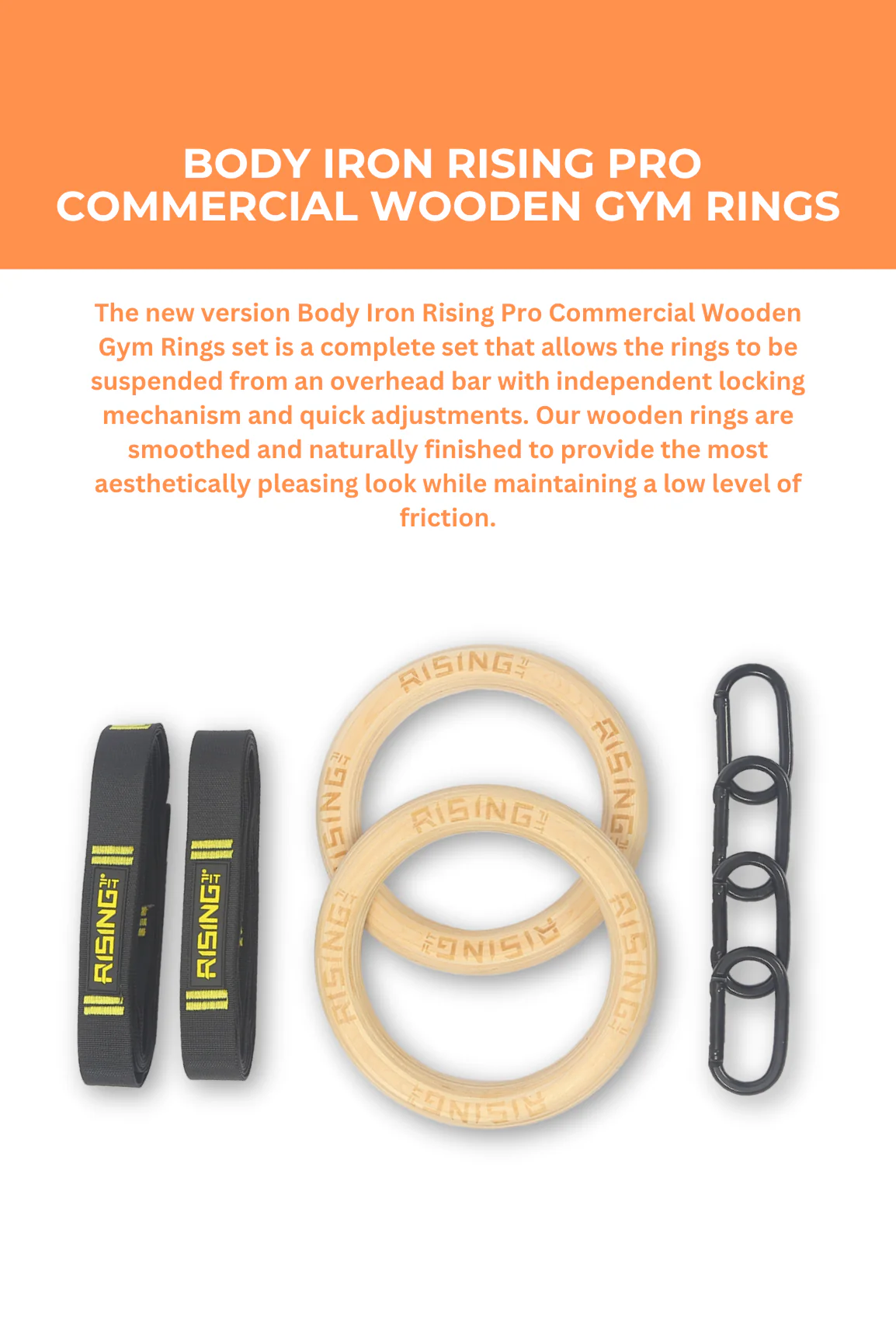BodyIron® Rising Pro Commercial Wooden Gym Rings - Image 2