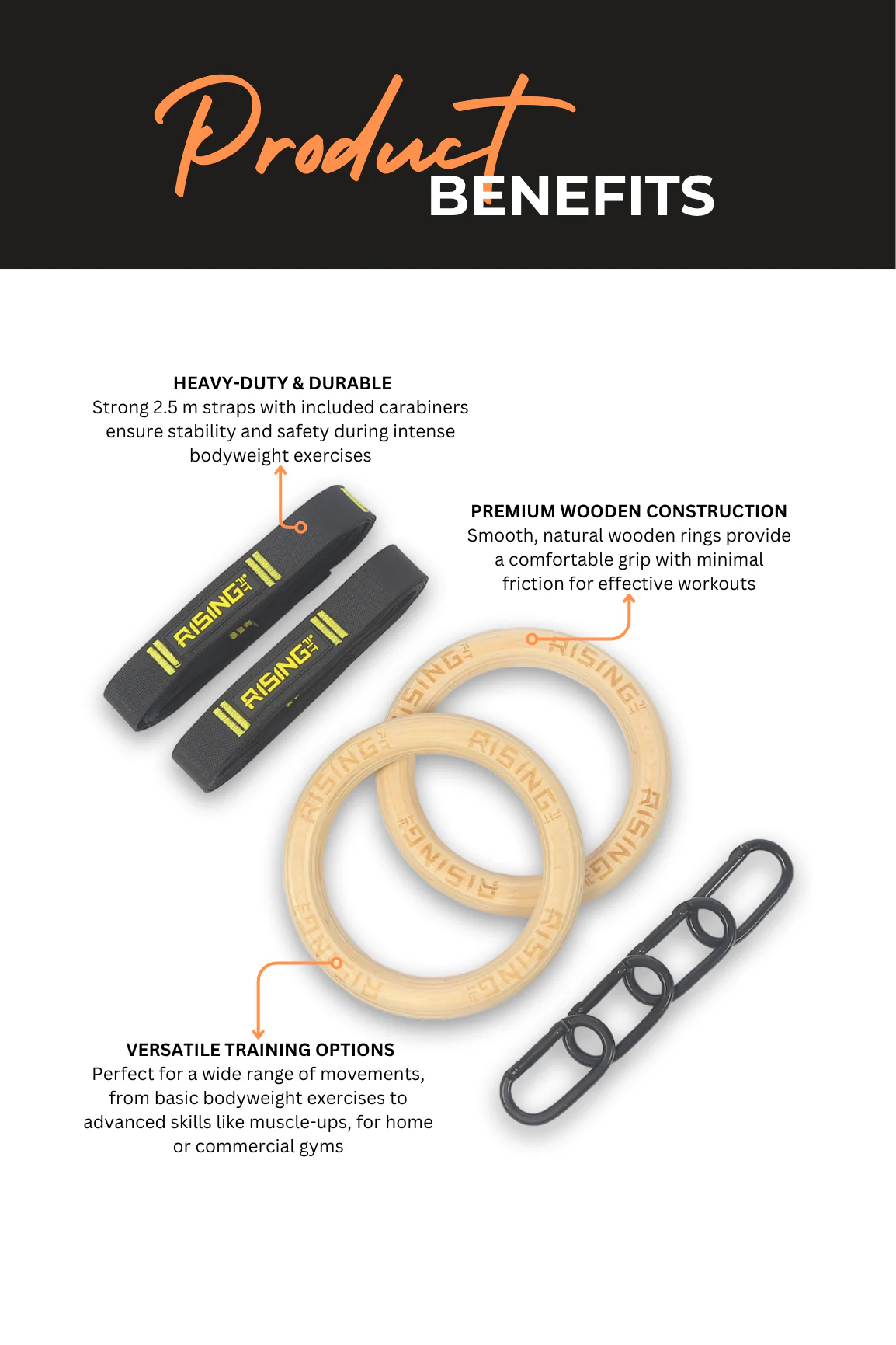 BodyIron® Rising Pro Commercial Wooden Gym Rings - Image 3