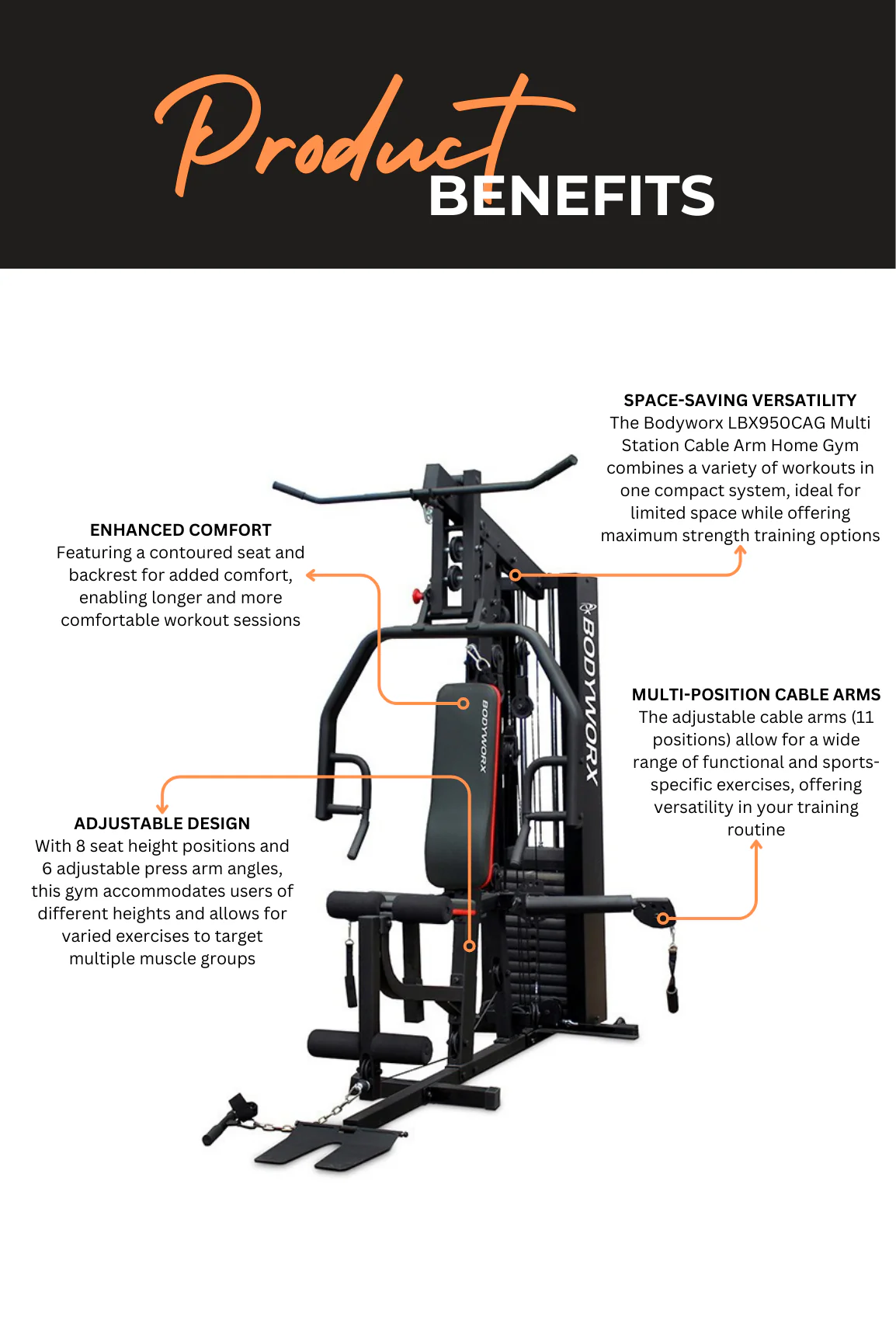 Bodyworx Multi Station Cable Arm Home Gym LBX950CAG - Image 3